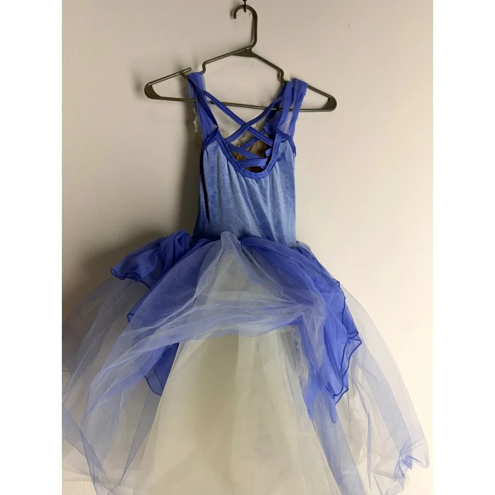 Weissman Blue Velvet Floral Lace Tutu Dance Costume Leotard Kids MC Performance